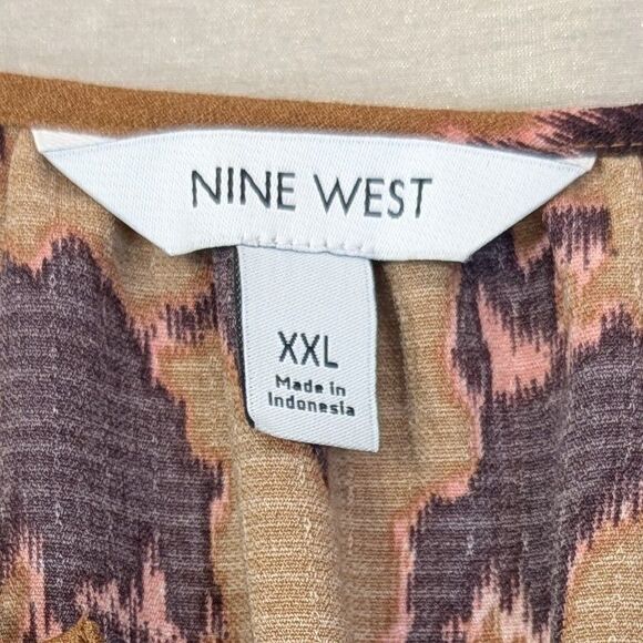 Nine West Women's XXL Blouse Autumnal Colored Button Up Balloon Sleeve Abstract - Picture 3 of 16